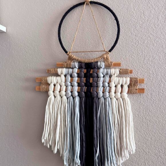 Handmade Macramé Wall Hanging – Neutral Boho Decor in Black, Gray & White - Picture 1 of 8